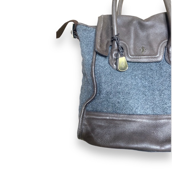 Cole Haan Brooke Flap Tote Purse Leather Wool - Picture 3 of 6